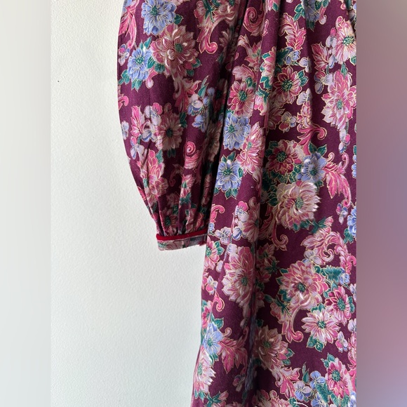 Vintage JoJoe Fashions Floral Dress - Velvet Bow & Trim,Long Puff Sleeve -Size 4 - Picture 5 of 9